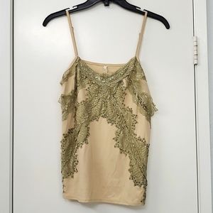 Willow & Clay Medium Tan Lace Beaded tank top Blouse